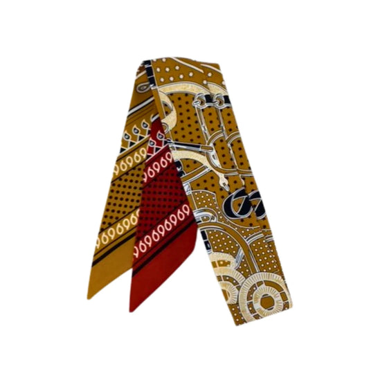 Equestrian Bandana Print Twilly Scarf - Camel