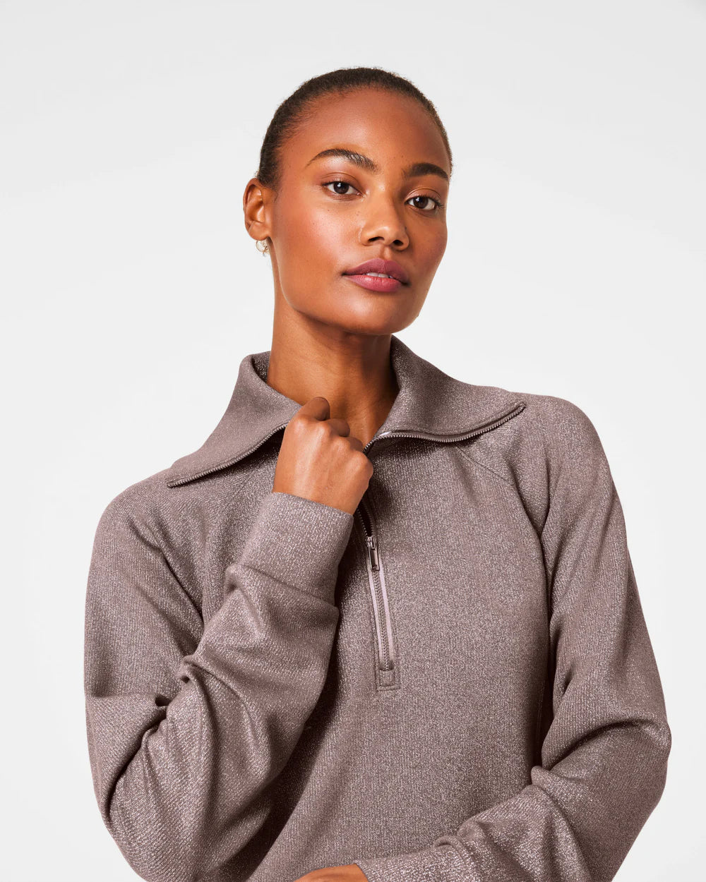 Spanx AirEssentials Half Zip Sweatshirt - Smoke Silver Shimmer