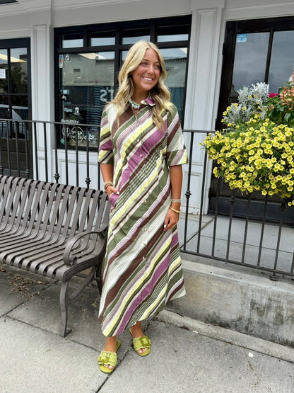 Justine Dress - Vineyard Stripe