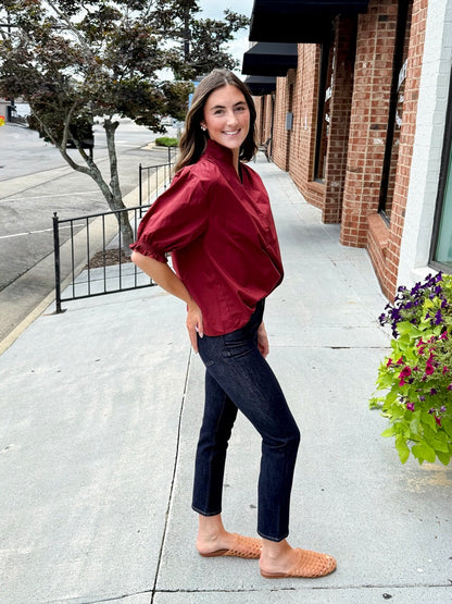 Balloon Sleeve Blouse Top - Burgundy
