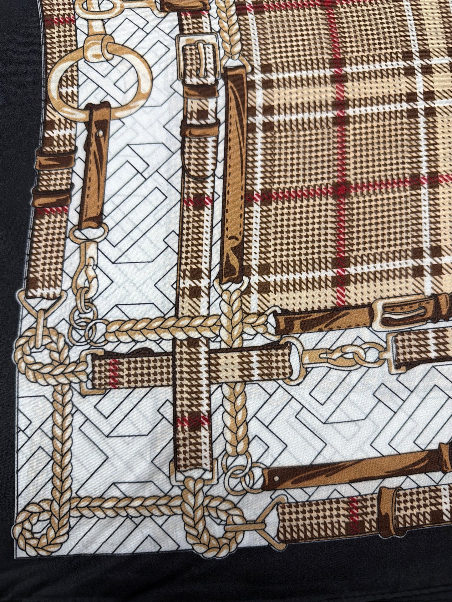 Plaid Inspired Chain Pattern Scarf - Black/Camel