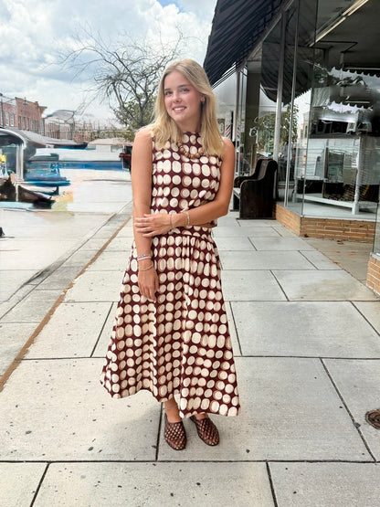 High Waisted Geometric Skirt - Brown