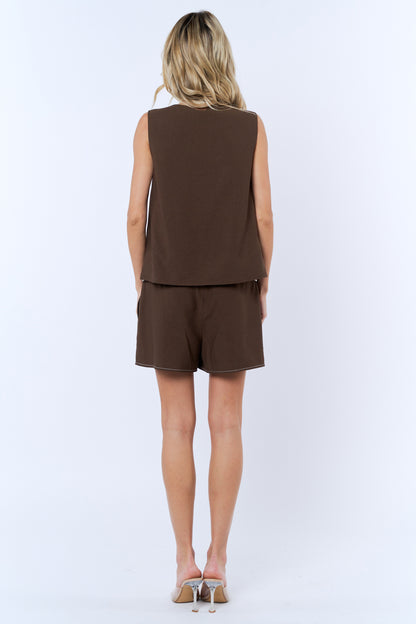 Coco Topstitched Shorts - Coco Brown