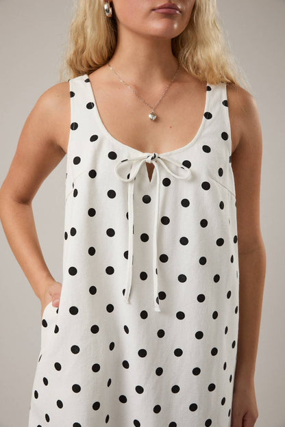 Polka Dot Denim Mini Dress - White/Black