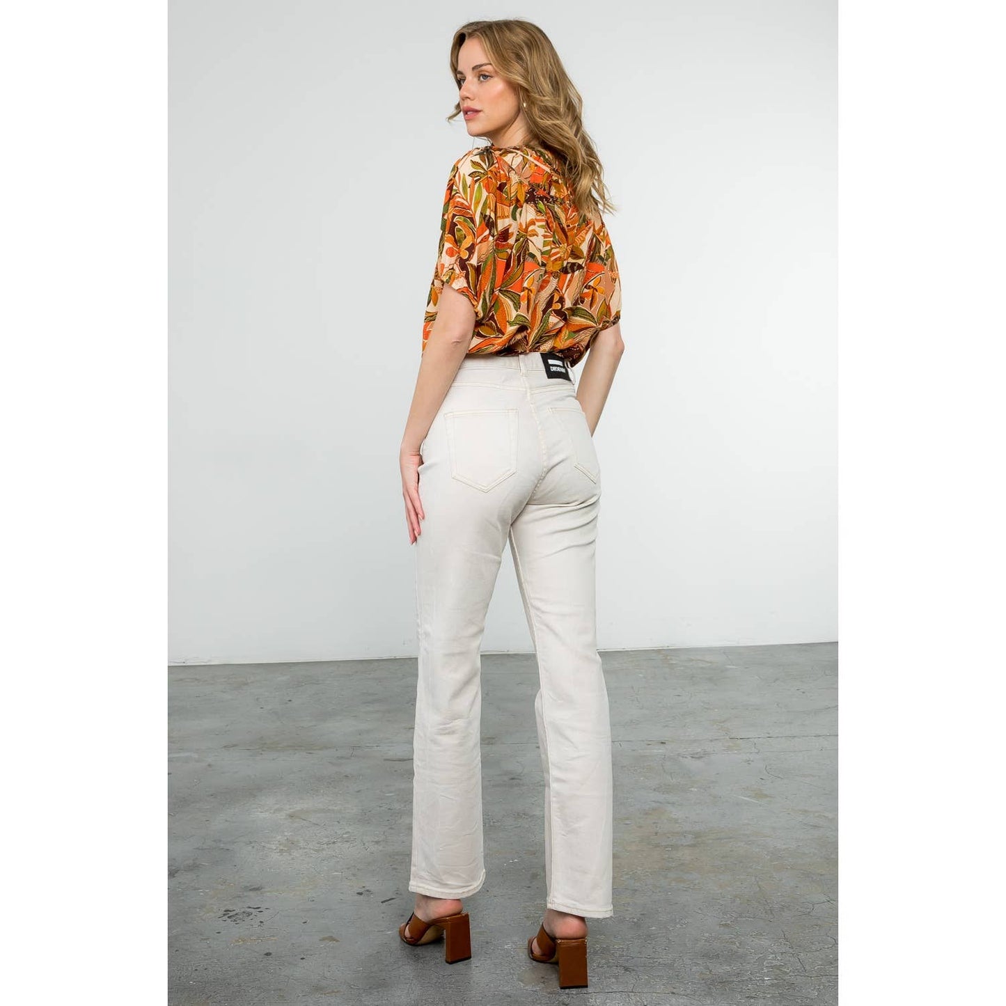Puff Sleeve Floral Top - Beige