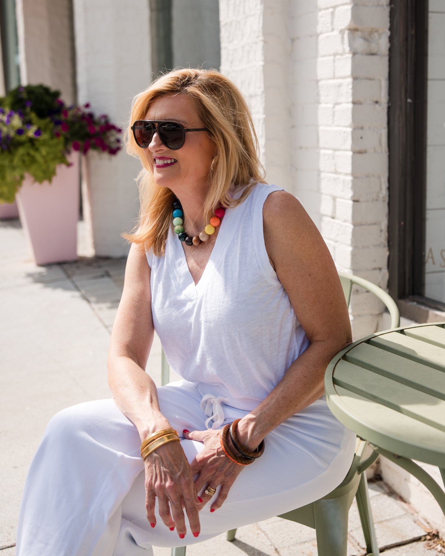 Banded Vneck Tank Top - White