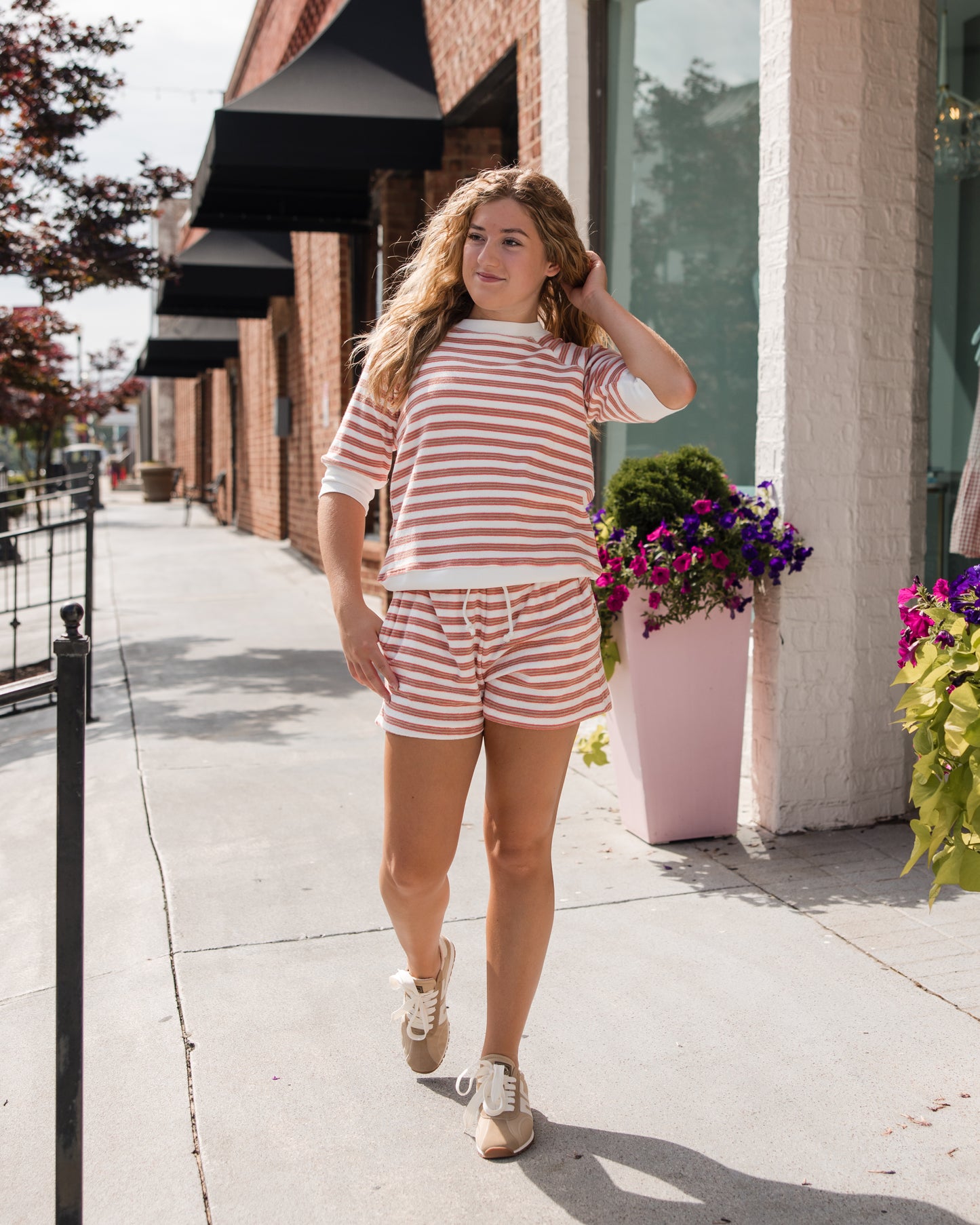 Gym Short - Coral Stripe