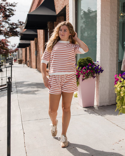 Gym Short - Coral Stripe