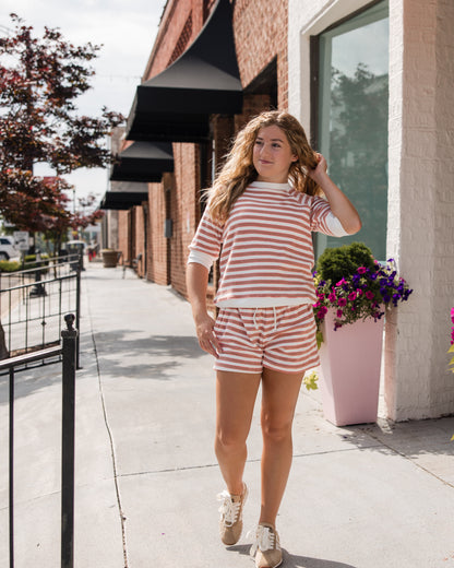 Gym Short - Coral Stripe