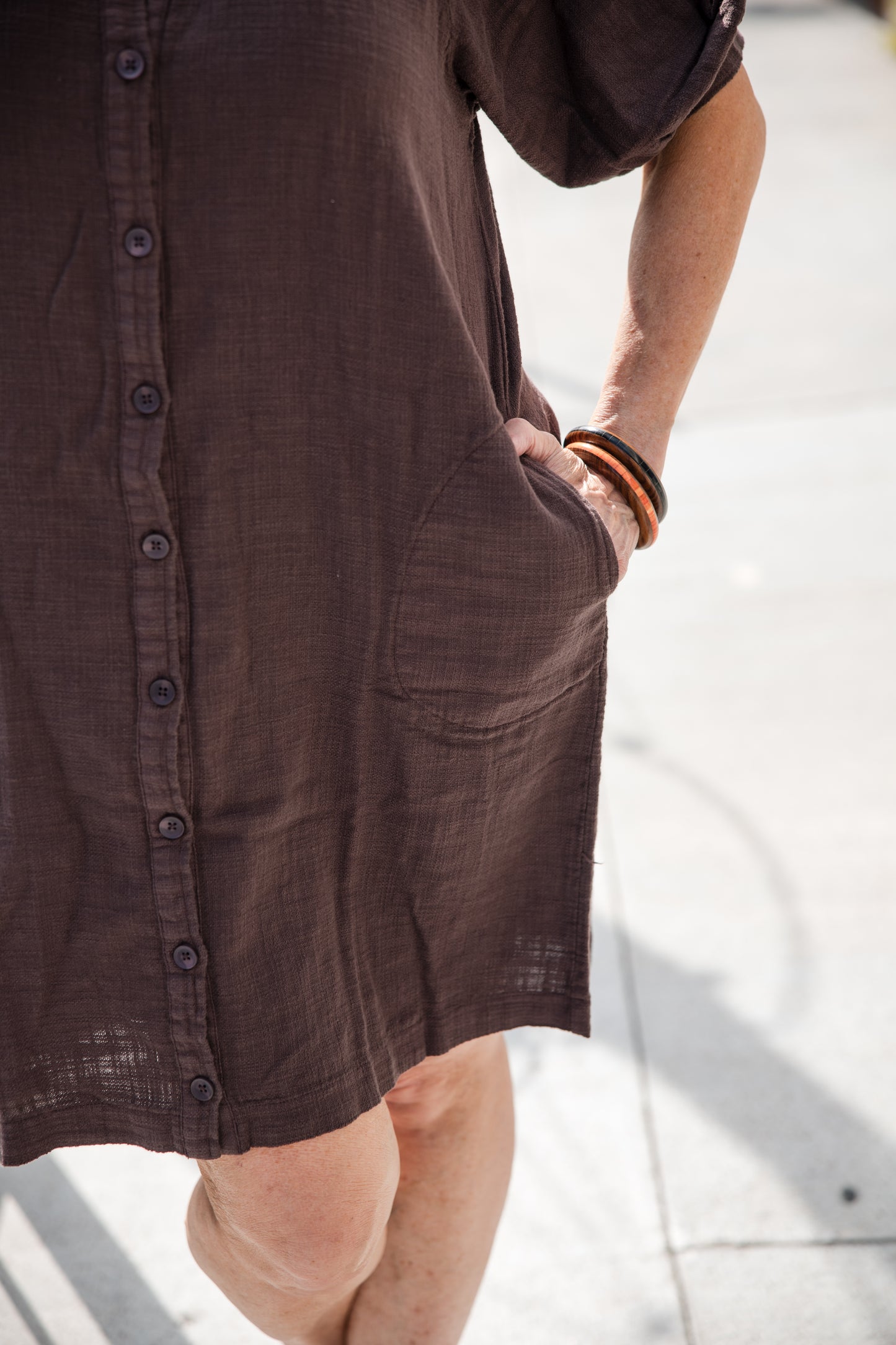 Button Front Day Dress - Umber