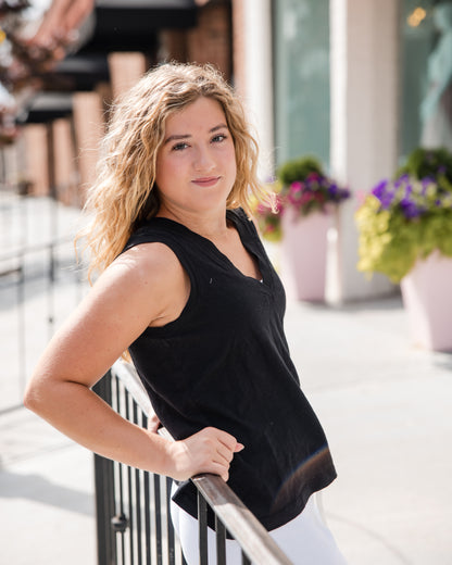 Banded Vneck Tank Top - Black