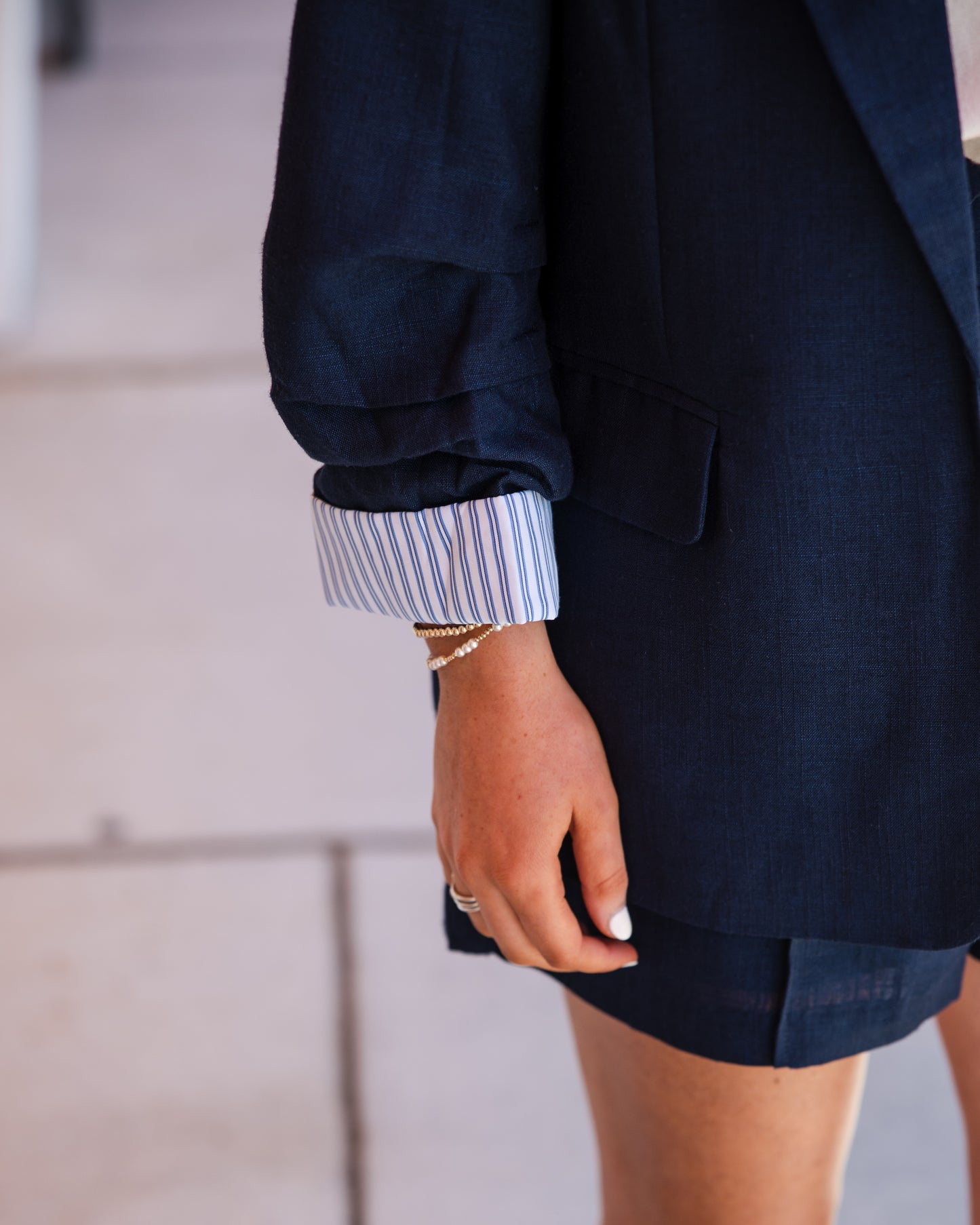 Cinched Sleeve Blazer - Navy