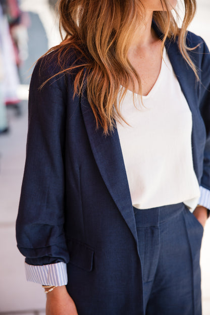 Cinched Sleeve Blazer - Navy