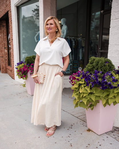 Spanx CarryOn Collared Tee Shirt - Linen Ivory