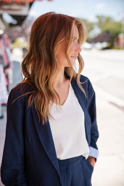 Cinched Sleeve Blazer - Navy