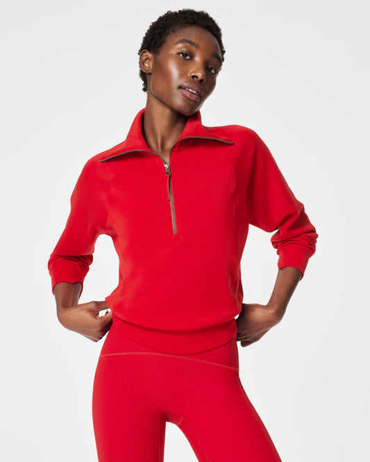 Spanx AirEssentials Half Zip Sweatshirt - Red