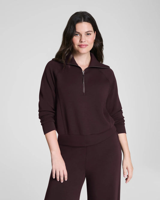 Spanx AirEssentials Half Zip Sweatshirt - Truffle Brown
