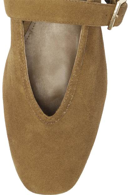 Vick Buckle Ballet Flat Shoe - Dried Olive Suede