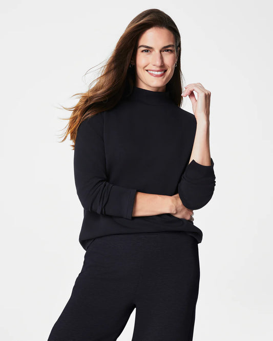 Spanx AirEssentials Mock Neck Pullover Top - Very Black