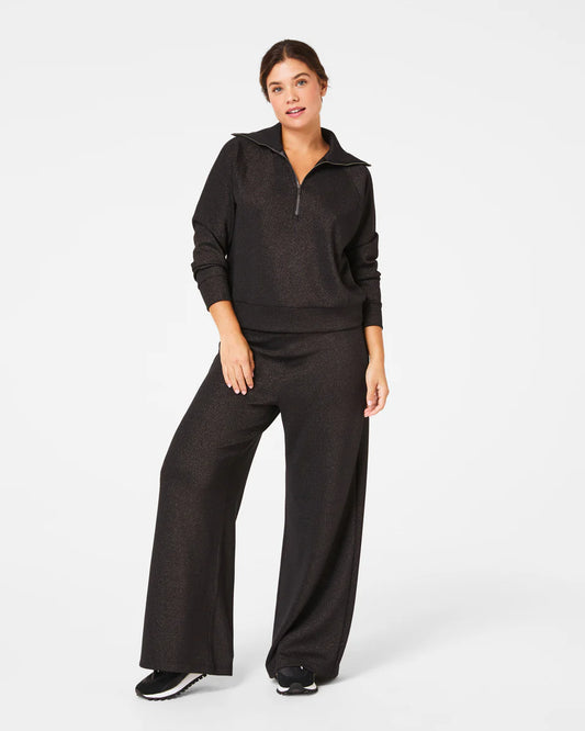 Spanx AirEssentials Wide Leg Pant - Very Black/Silver Shimmer