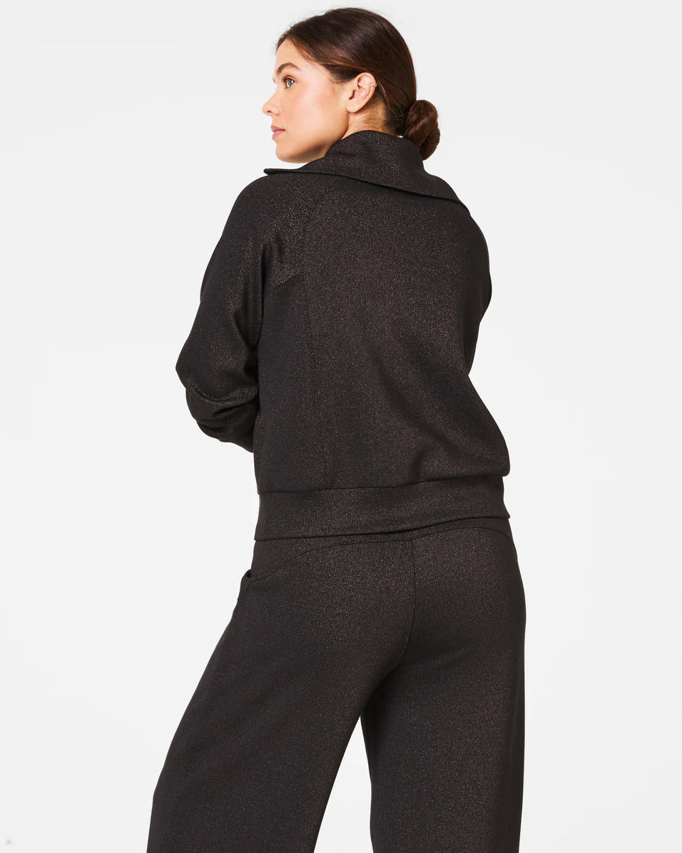 Spanx AirEssentials Half Zip Sweatshirt - Very Black/Silver Shimmer