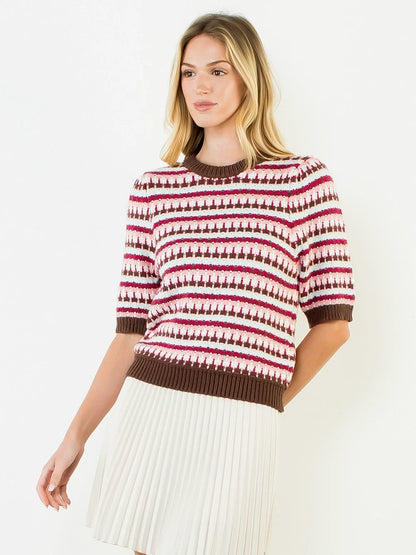 Short Sleeve Knitted Top - Brown