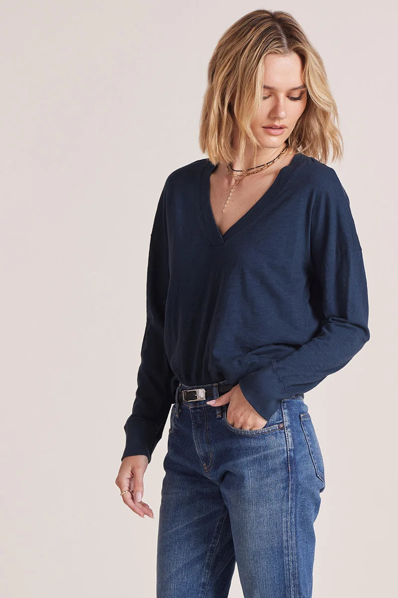 Deep Vneck Pullover Top - Hale Navy