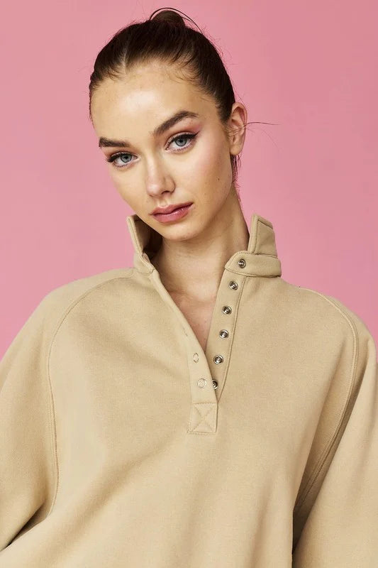 Piper Snap Button Collared Sweater - Sand