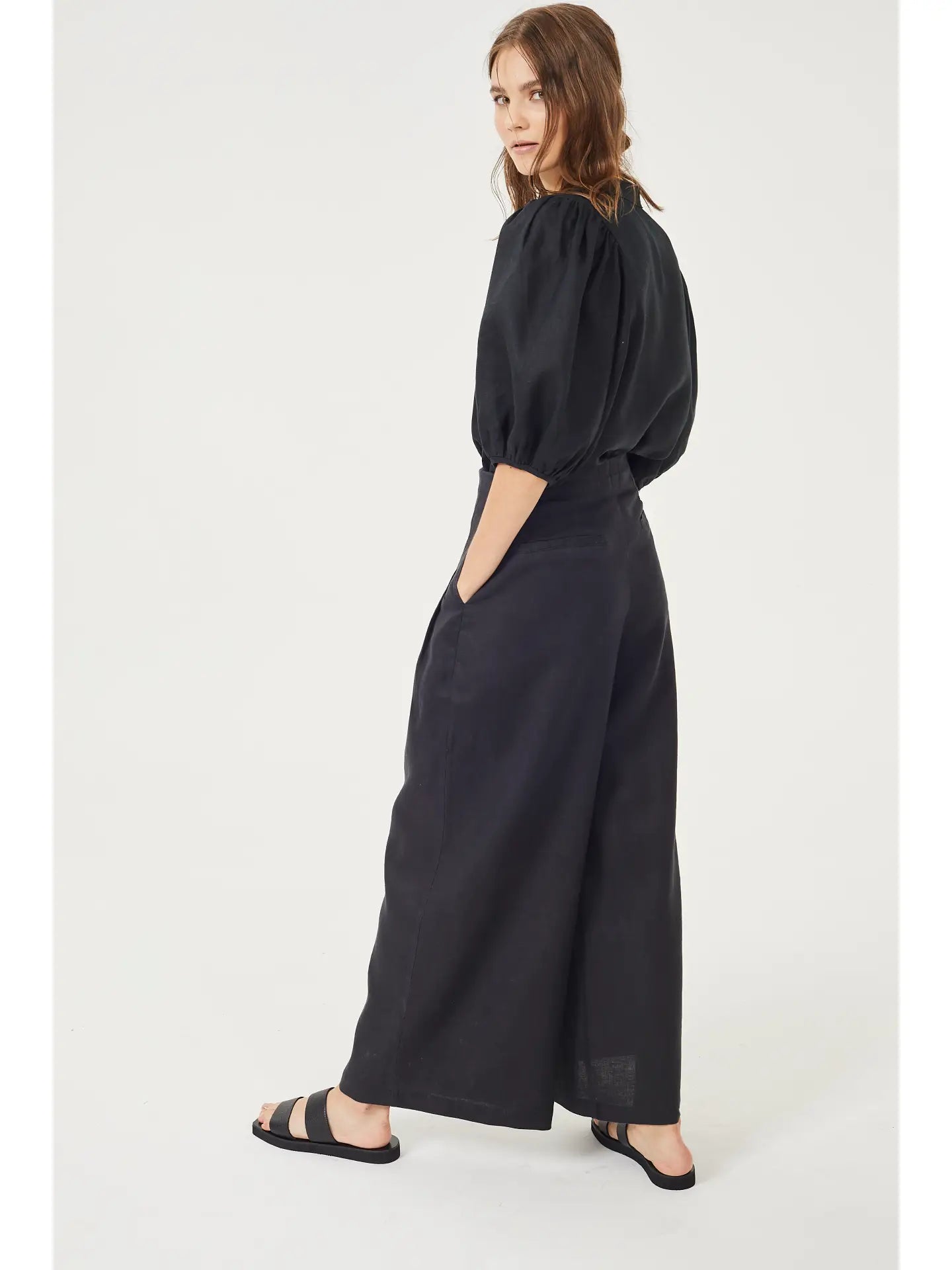 Culotte Linen Pants - Black