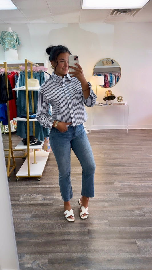 Sparkle Stripe Top - Blue/White