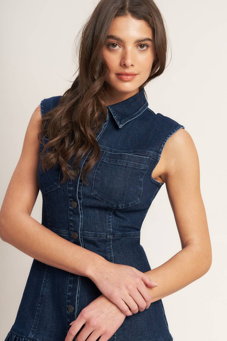 Washed Denim Mini Dress - Medium Indigo