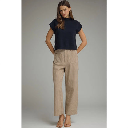 Striped Wide Leg Cropped Pants - Brown