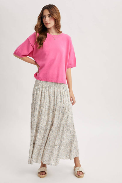 Short Sleeve Sweater Top - Punch