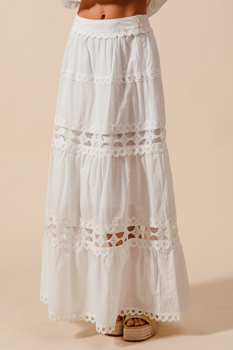 Lace Trimmed Maxi Skirt Set - Off White
