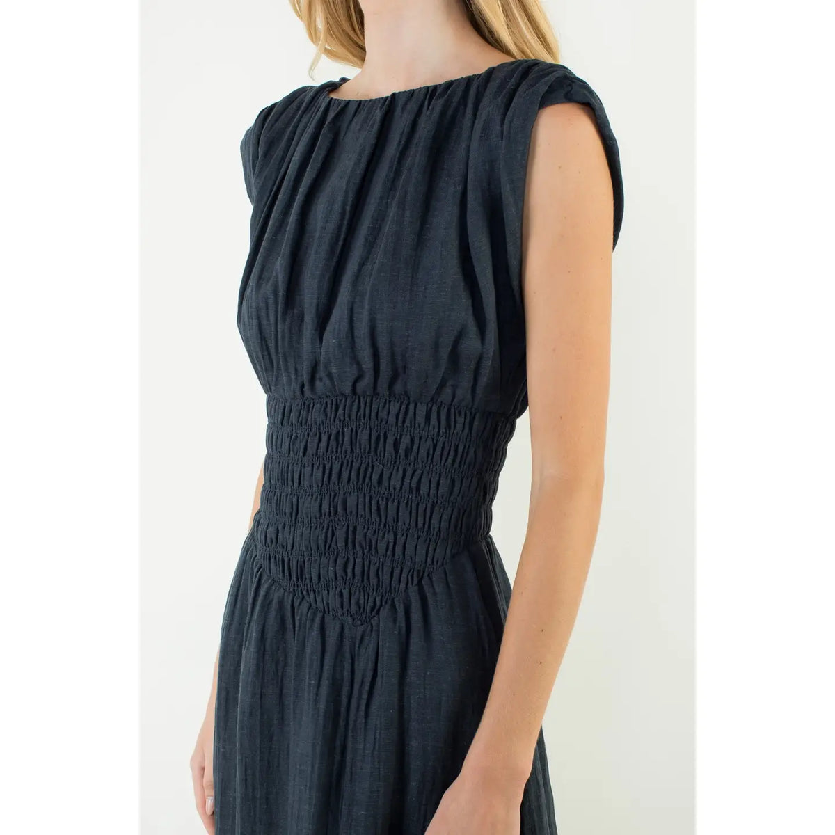 Sleeveless Denim Dress with Side Slit - Denim Blue
