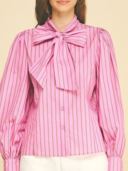 Stripe Bow Tie Detailed Shirt - Pink/Brown