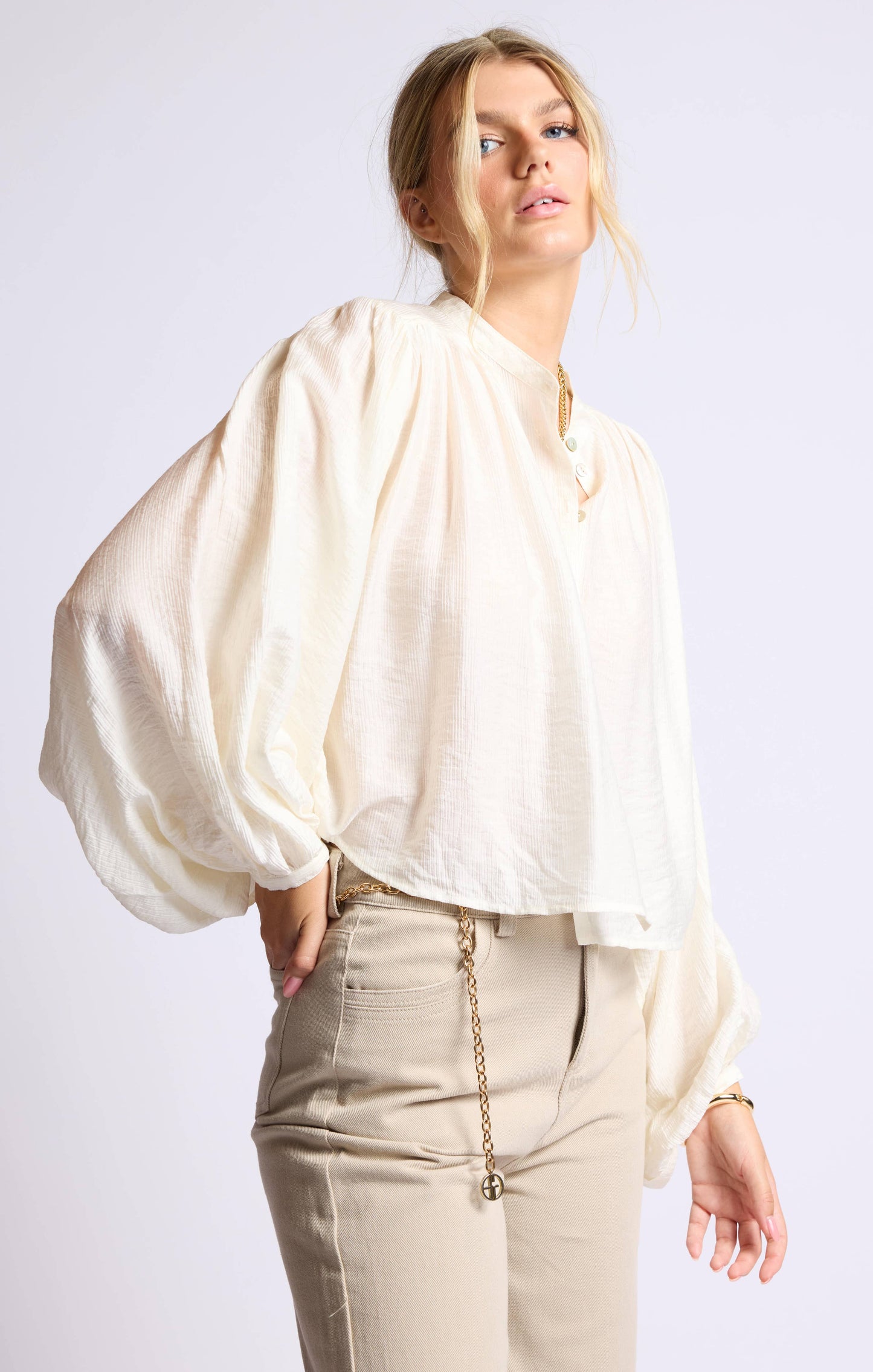 Seek Me Out Oversized Sleeve Blouse - Ivory
