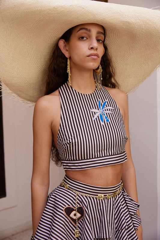 SIROCCO EMBROIDERED HALTER TOP