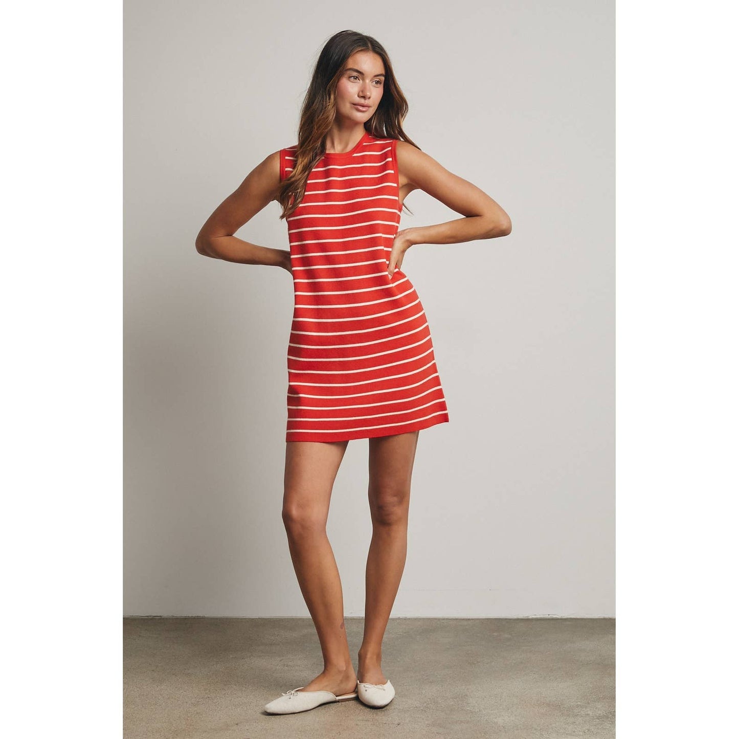 Striped Mini Sweater Tank Dress - Poppy/Off White