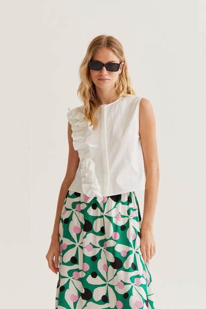 Ruffle Detail Tank Top - White