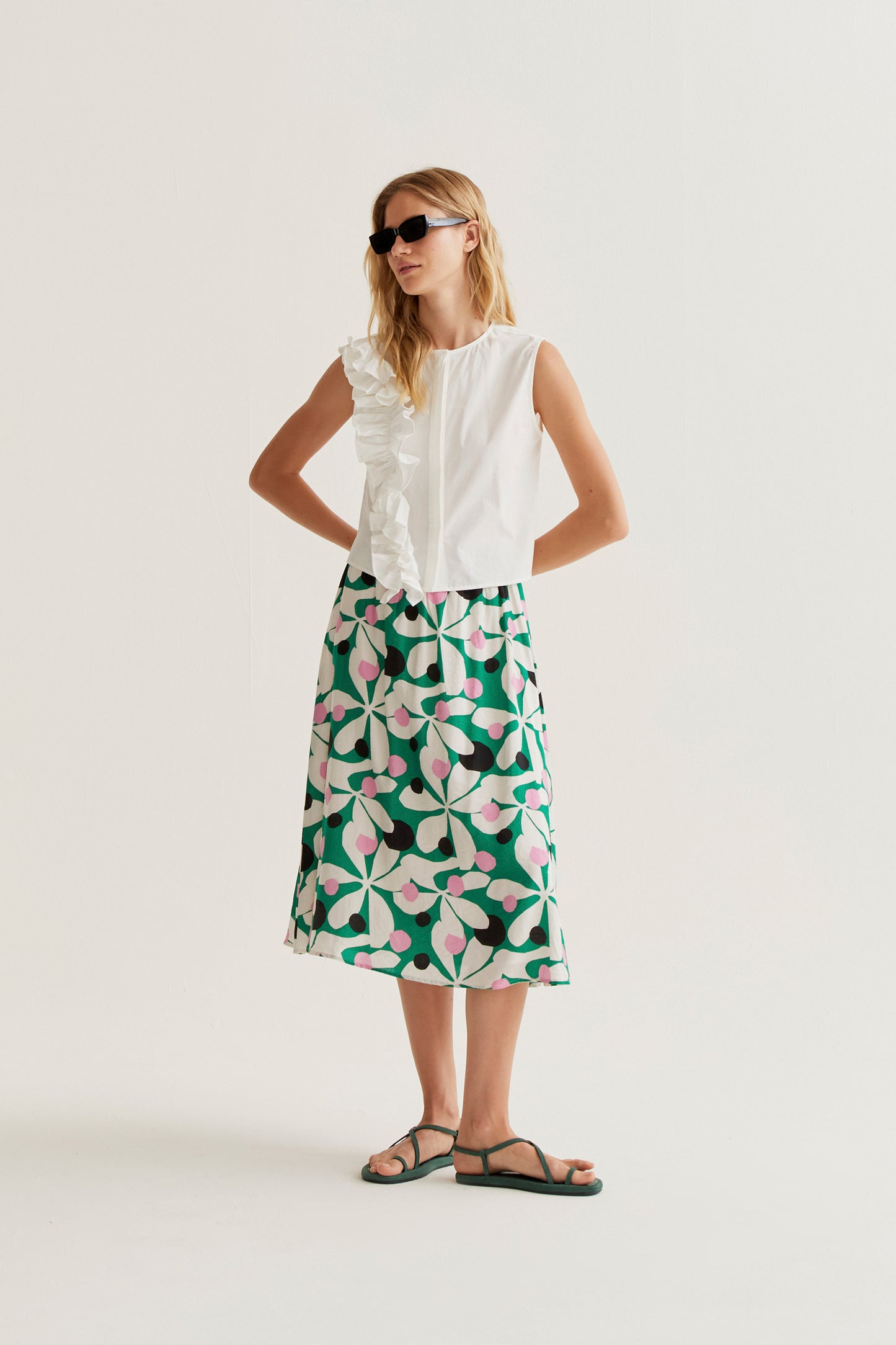 Ruffle Detail Tank Top - White