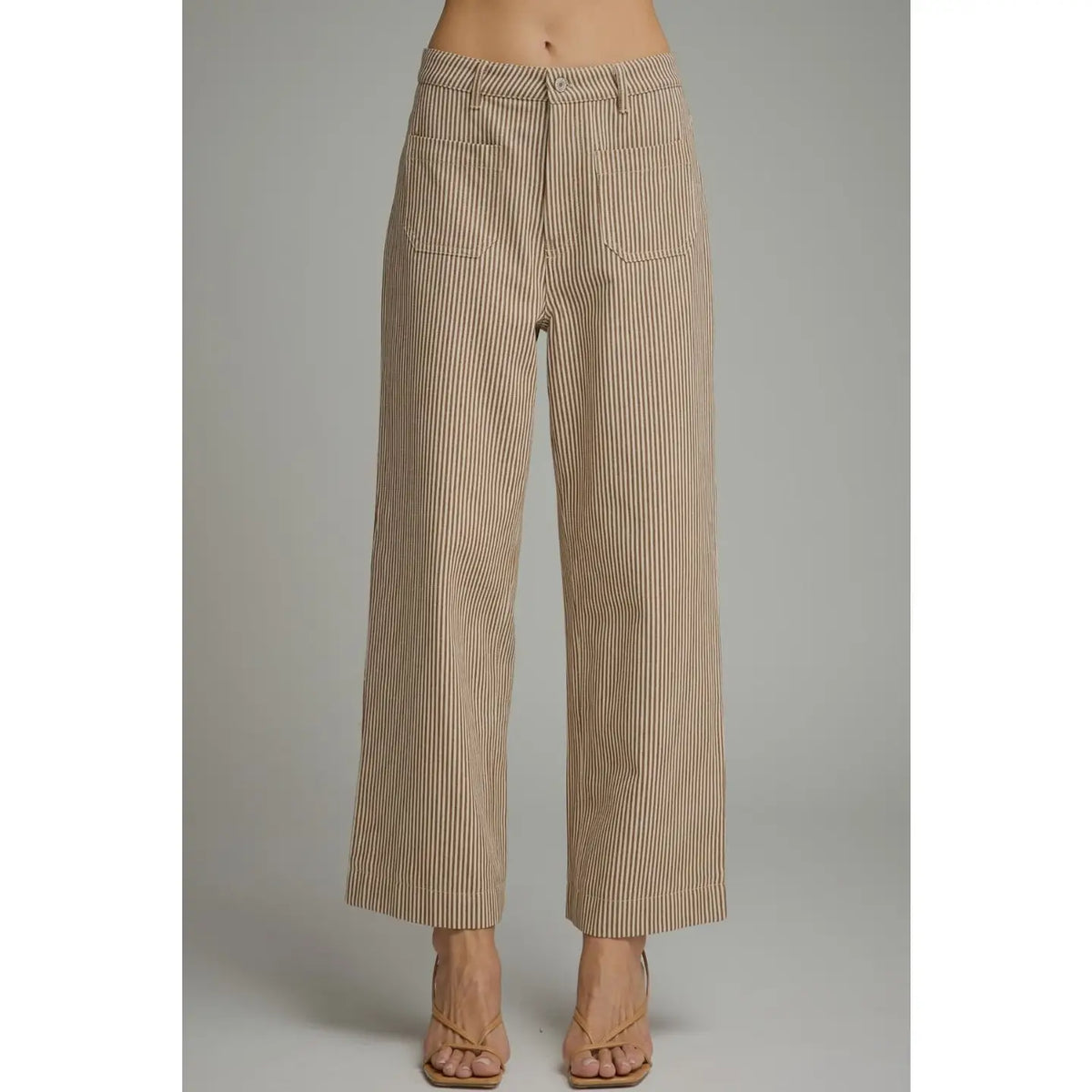 Striped Wide Leg Cropped Pants - Brown
