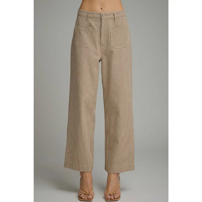 Striped Wide Leg Cropped Pants - Brown