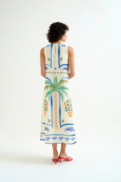 Palm & Mermaid Print Long Dress