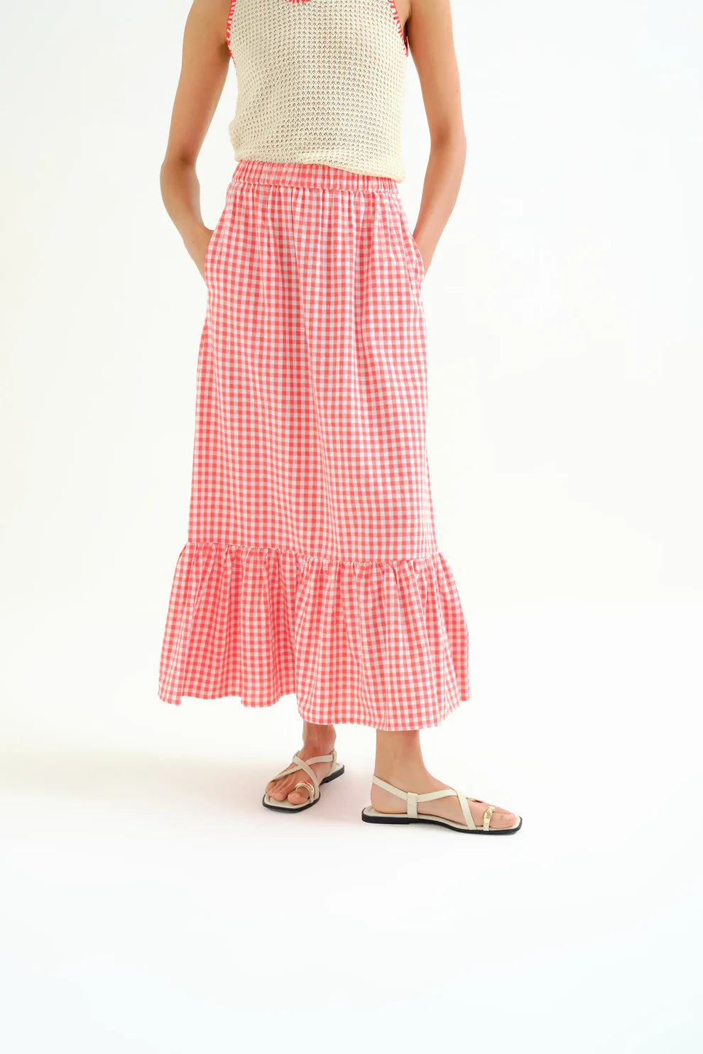 Gingham Check Skirt - Red