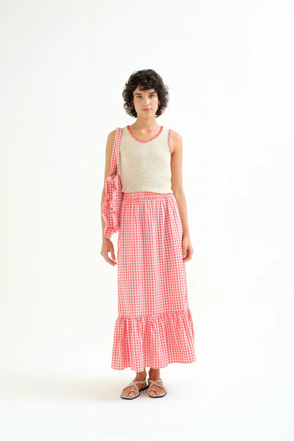 Gingham Check Skirt - Red
