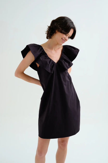Short Poplin Dress - Black