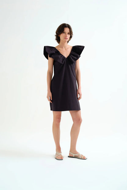 Short Poplin Dress - Black