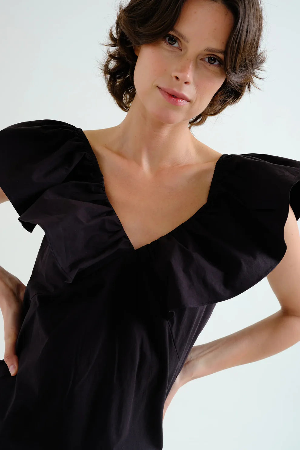 Short Poplin Dress - Black