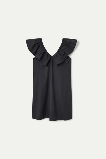 Short Poplin Dress - Black